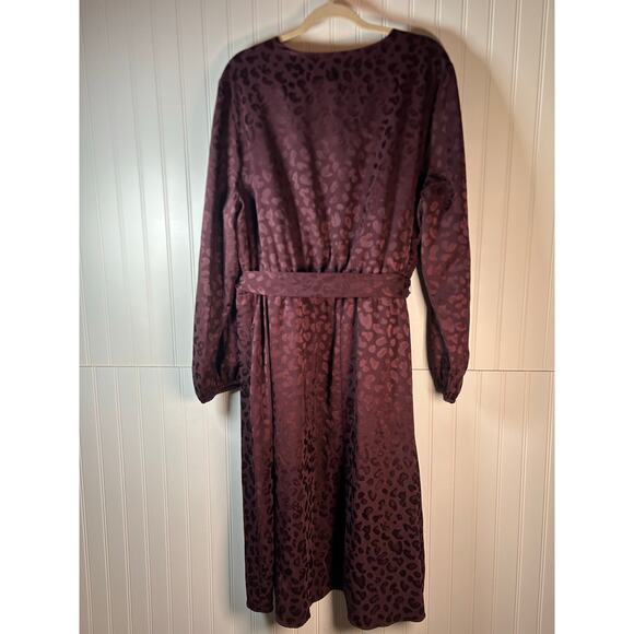Lane Bryant Leopard Surplice Jacquard Faux Belted burgundy Midi Dress 20 party - Picture 3 of 11